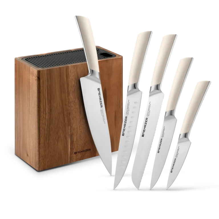 Kitchen knife SET, Premium German steel - 5 pcs with Acacia knife block and GIFT BOX packaging